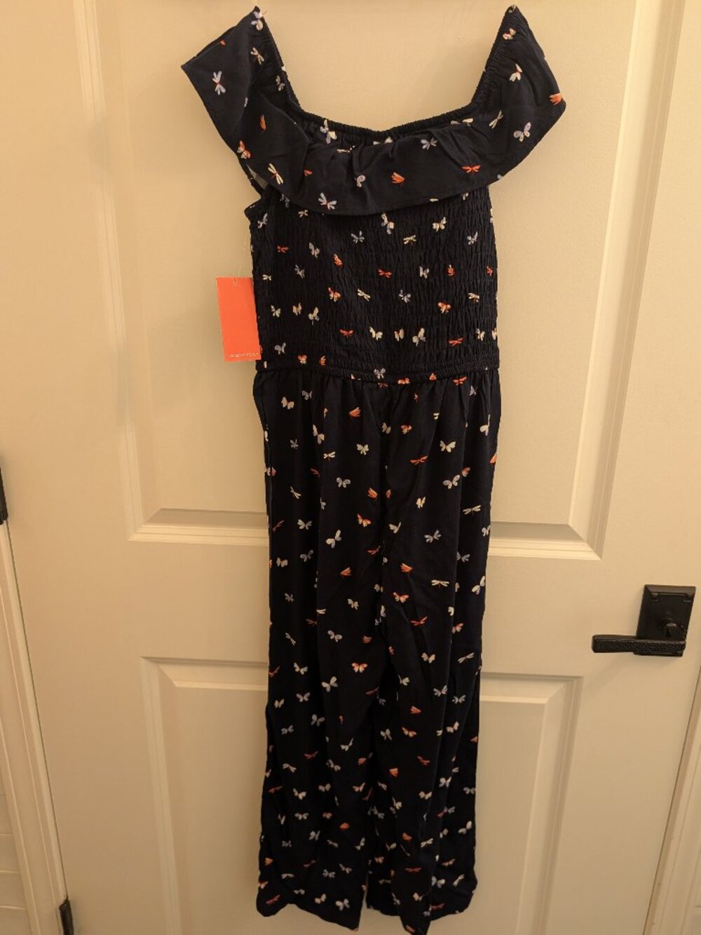NWT - Vince Camuto Girls Smocked Jumpsuit Navy - Size 12